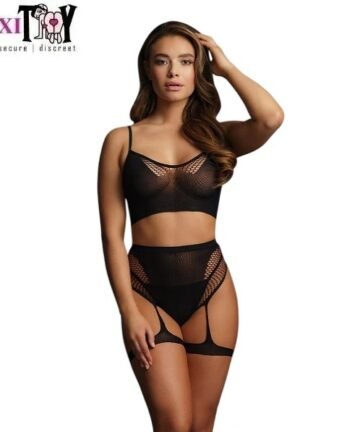 Le Désir 2pc Black Bra Set With Garters In Pakistan