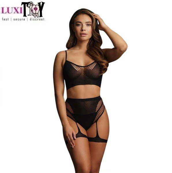Le Désir 2pc Black Bra Set With Garters In Pakistan