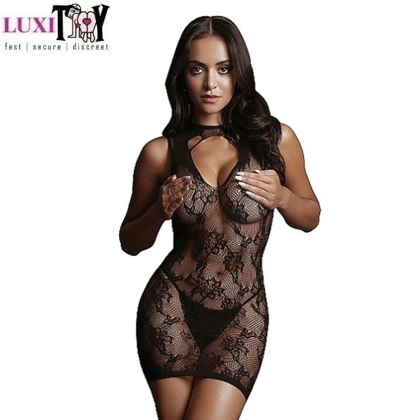 Le Désir Black High Neck Lace Mini Dress In Pakistan